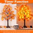 2 Pack 24 Inch Artificial Lighted Fall Maple Tree Thanksgiving Decorations with 48 LEDs Battery Operated Timer Prelit Acorn Maple Tree Lights for Thanksgiving Table Decor Home Indoor Autumn Harvest