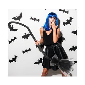 Lenwen 3 Pcs Halloween Witch Broom Plastic Witch Broomstick with Ribbons for Women, Halloween Party Costume Accessories(Black)