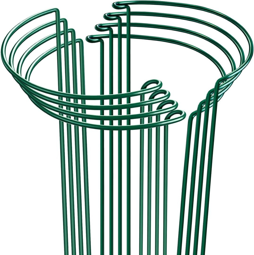 HiGift 8 Pack Plant Support Stakes, Half Round Metal Garden Plant Stake Indoor Peony Cages and Supports, Green Plant Support Ring Border for Tomato, Hydrangea, Flower Outdoor (10" Wide x 15.8" High)