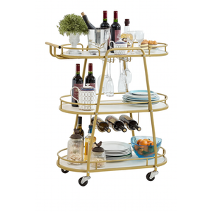 J-yaamiZz Gold 3 Tiers Bar Cart, Home Bar Serving Cart on Lockable Wheels, Rolling Alcohol Cart with Guardrail Wine Rack, Modern Wine Cart for Home Kitchen Dining, Living Room, Medium