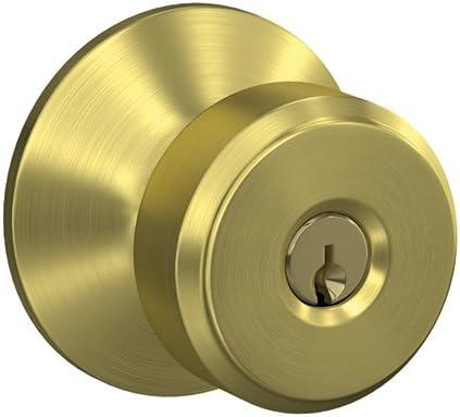 SCHLAGE F51A BWE 608 PLY Bowery Knob with Plymouth Trim Keyed Entry Lock, Satin Brass