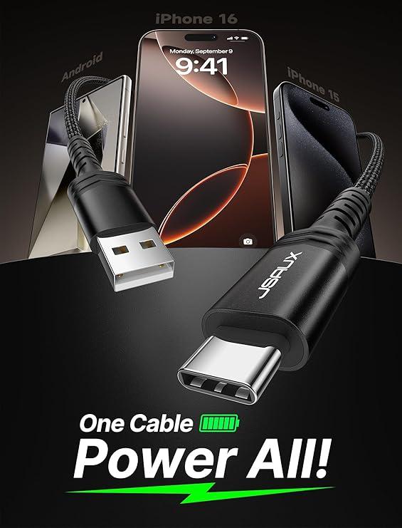 JSAUX USB C Cable [6.6ft], USB A to USB Cord Fast Charging for iPhone Air, iPhone 17, iPhone 17 Pro, iPhone 17 Pro Max, iPhone 16/iPhone 15 Series, Samsung S20 S10, Note 20 10,Car Play - Black