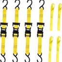 Ratchet Tie Down Straps, 1.5 inch x 12ft, 4400 LBS Break Strength for ATV, UTV, Motorcycle, Pickup Truck, Trailer, Rubber Coatded S-Hook and Soft Loop-4 Pack (Yellow)