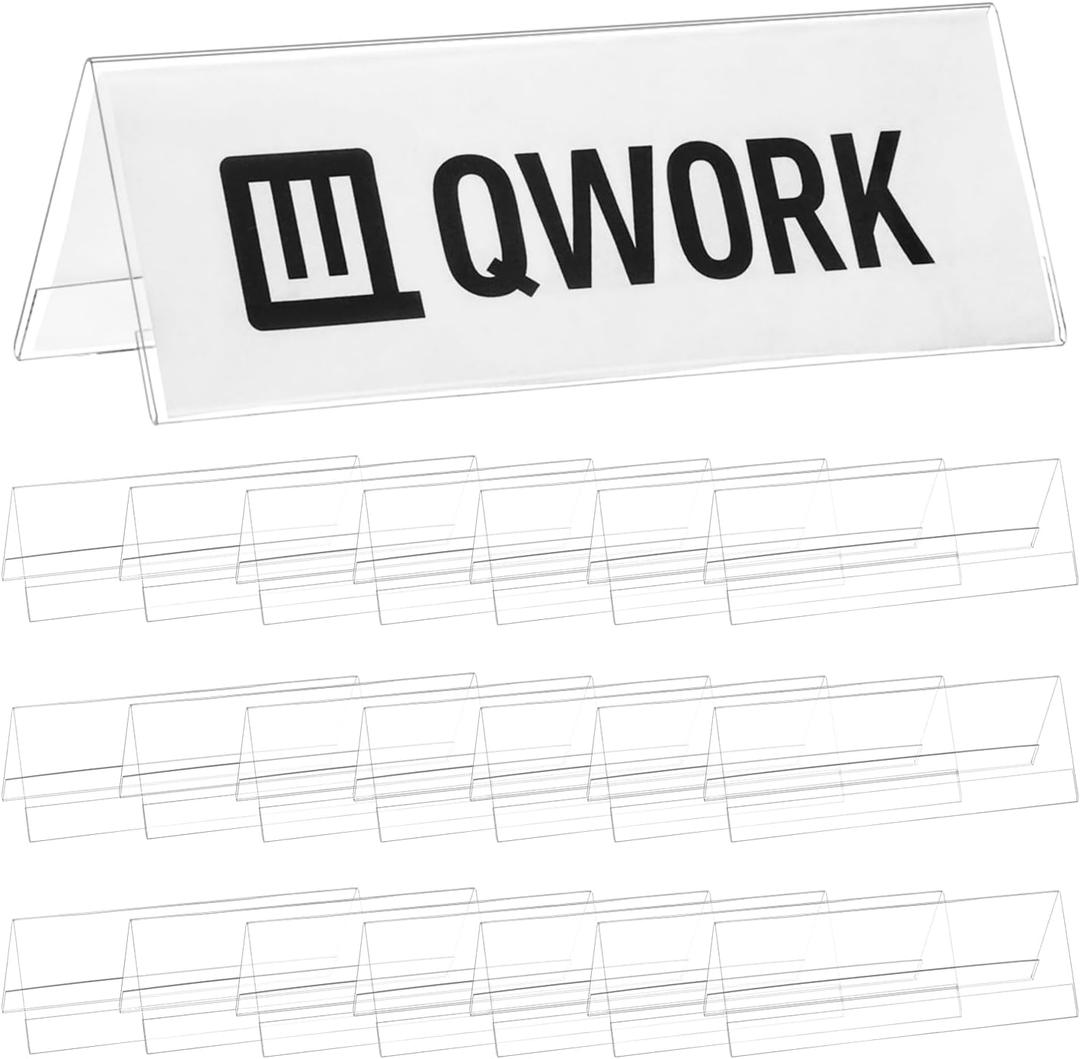 QWORK Clear Acrylic Name Plate Holders for Desk - 8.5" x 3", 24 Pack Double-Sided Sign Frames with V-Shaped Base