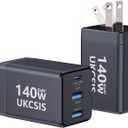 2Pack Mac Book Charger 140W, USB C Fast Charger Foldable 3-Port Multi-Device Fast Power Adapter, USB C Charger for MacBook pro/Air, Dell, Samsung Galaxy, iPad Pro, and More(Black)