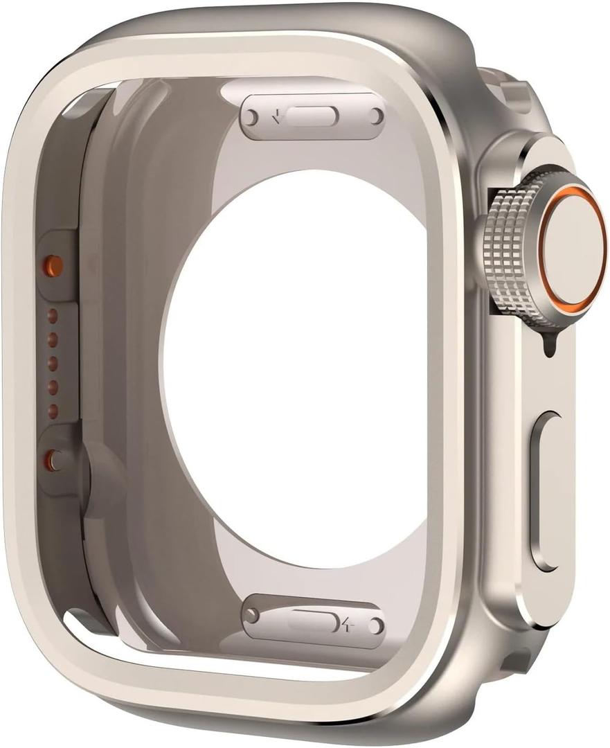 Metal Bumper Case for Apple Watch 46mm 45mm 44mm Protector Frame Cover for iWatch Series 10 9 8 7 6 5 SE Change to Ultra 2 49mm WatchCase(Titanium)