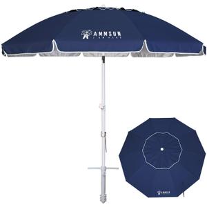AMMSUN 8 Feet Large Beach Umbrella with Sand Anchor Heavy Duty High Wind Portable Outdoor Umbrellas UV 50+ Protection Air Vent Tilt Patio Garden Pool