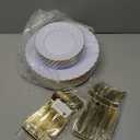 YOUBET 125PCS White Plastic Plates with Gold Rim, Gold Plates Disposable with Golden Silverware Include 25 Dinner Plate 25 Dessert Plate 25 Forks 25 Knives 25 Spoons For Wedding, Parties