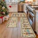 Artoid Mode Watercolor Nutcrackers Merry Christmas Decorative Kitchen Mats Set of 3, Home Party Low-Profile Kitchen Rugs - 24"x35"+24"x59"+24"x72" (Beige)