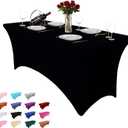 8FT Table Cloth for Rectangle Table Black Tablecloth Rectangular Fitted Stretch Spandex Table Covers 8 ft for Birthday, Cocktail, Wedding, Banquet Spring Summer Outdoor Party