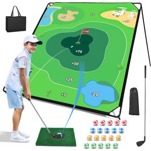 Liberry Golf Chipping Game with Large Chipping Mat, 2 Adjustable Clubs, 20 Sticky Balls, Outdoor Indoor Sports Training Toy Gift for Adults Kids, Family Yard Target Game