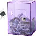 Hicocool Clear Piggy Bank with Lock, Acrylic Piggy Bank for Adults Kids Openable, Reusable Money Saving Box with Key for Birthday (Purple)