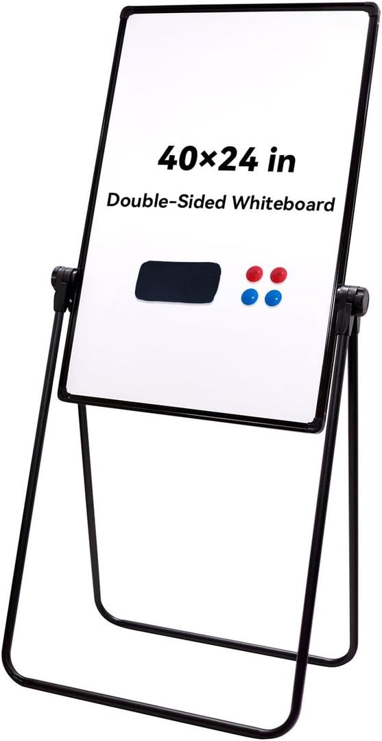 Magnetic Dry Erase Board with Stand, 40"x24" Double Sided U Stand White Board, Height Adjustable Flip Chart Easel, Portable Foldable Whiteboard for Home Office Restaurant