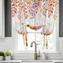 Thanksgiving Fall Maple Leaves Blackout Tie Up Curtains for Windows, Farm Country Pumpkins Daisy Rod Pocket Shade Valances, Adjustable Roll Up Balloon Curtain for Bedroom,Bathroom 1 Panel 34x45 Inch