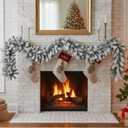 2 Pcs Snow Flocked Alaskan Pine Artificial Christmas Garland Thick White Winter Snowy Pine Garland Deluxe Faux Holiday Season Outdoor Wreath for Christmas Home Decorations(9 ft)