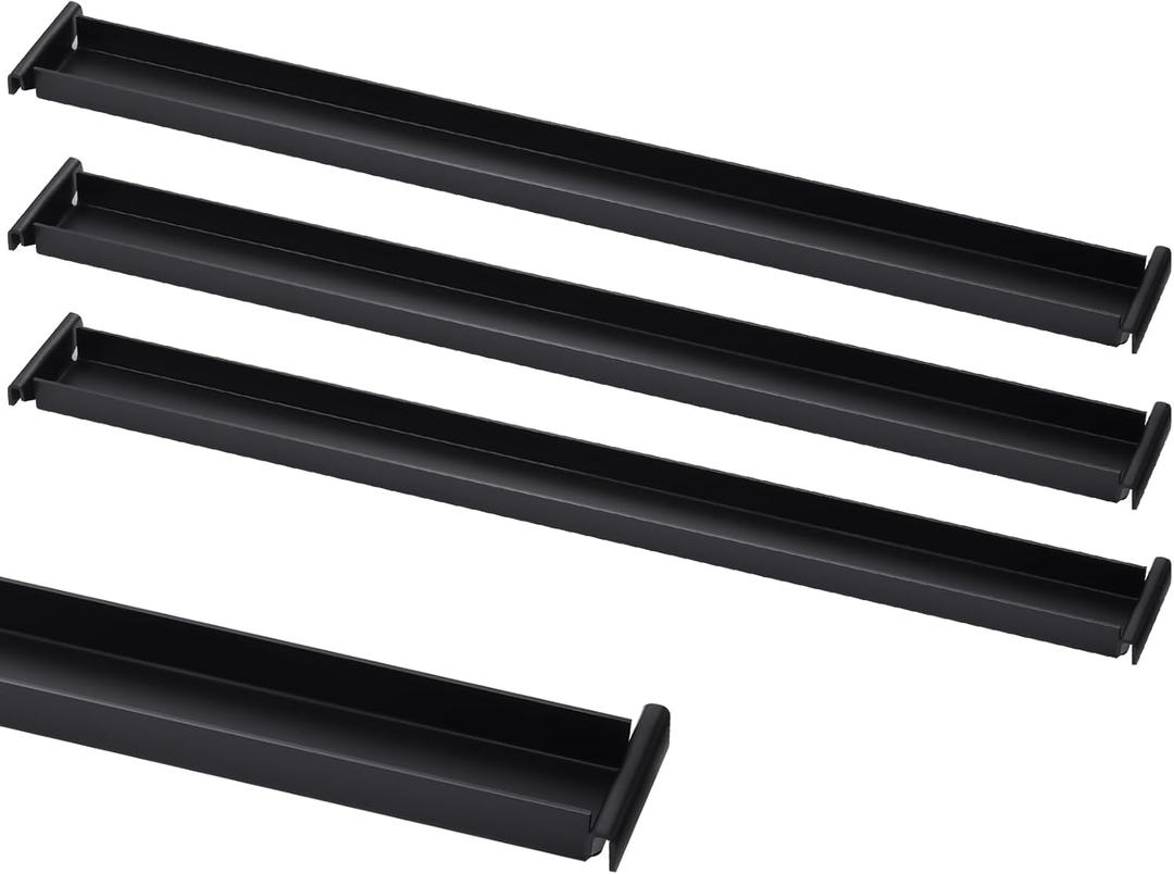 4 Pack Front-to-Back File Drawer Rails for Hanging File Cabinet Drawer Inside Bar Rails Cabinet Parts (Black)