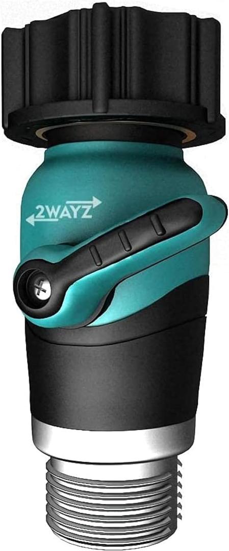 2WAYZ Heavy Duty Garden Hose Connector with On/Off Switch - Water Flow Control Adapter for Outdoor Use - Durable Brass Fitting with Hose Valve Shut-Off Handle for Quick Adjustments (0 Straight (Original))