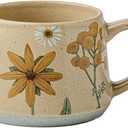 Large Ceramic Coffee Latte Mug, Cute Cup for Women, Ideal for Green Tea or Coffee,Hand Painted Floral Design Pottery MugGraceful Bloom