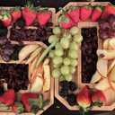 15.8'' Bamboo Charcuterie Fillable Board Box, Reusable Alphabet Number Shaped Form Tray for Birthday Anniversaries, Serving Tray for Birthday Party Decor Serving Plates Display Candy Cake (Number 3)