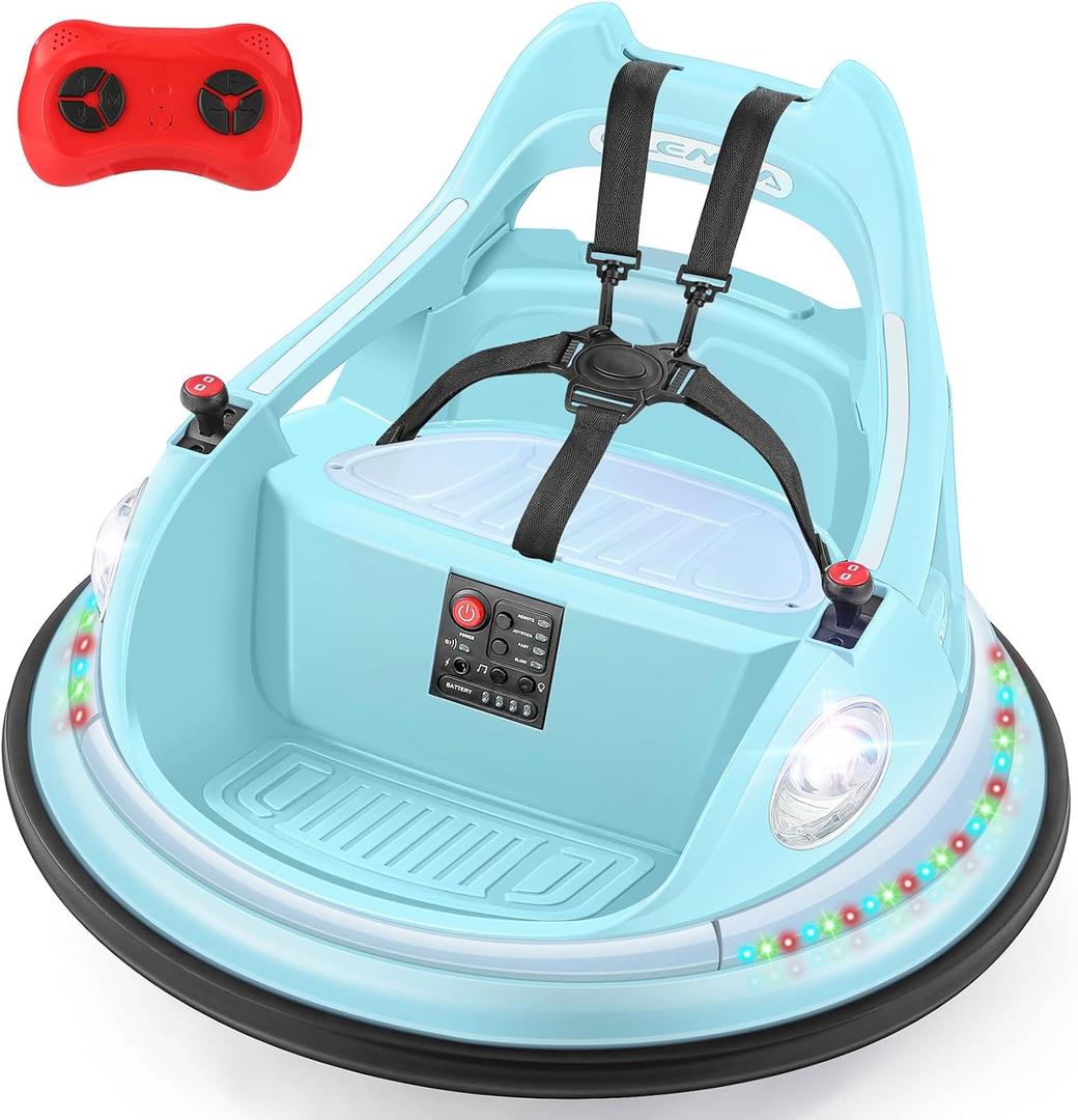 ELEMARA Ride on Bumper Car for Kids & Toddlers,1.9MPH Max,12V Ride on Toys W/Remote,2Playing Modes,2-Speed,360Spin,Bumping Toy Gifts with W/Bluetooth,5 Flashing Lights,DIY Stickers,Light Blue