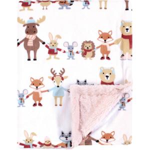 Hudson Baby Infant Girl Plush Blanket with Furry Binding and Back, Girl Winter Woodland Friends, One Size