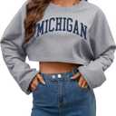 Women Long Sleeve Cropped Sweatshirt Oversized Crew Neck Workout Tops Grey Michigan X-Large (Gray, XL)