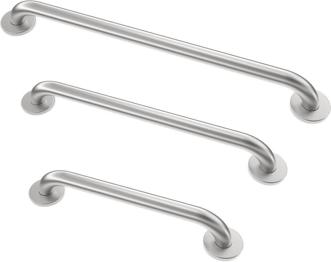 Grab Bar Bundle for ADA Compliance, Brushed Stainless Steel 1.5" Diameter 3-Piece Set (18", 36", 42") for Commercial Restrooms & Shower Safety Bars for Seniors, Brushed