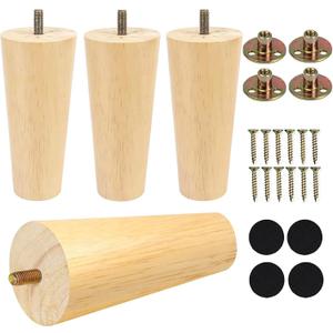 8 Inches Furniture Legs Round Solid Wood Sofa Legs Replacement Legs for Cabinet Vanity Couch Chair Dresser Pack of 4 (Round 8 inch (Natural))