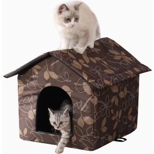 Outdoor Cat House Cat House for Outdoor and Indoor Use - Waterproof Shelter for Cats, Dogs, and Feral Animals (Large, Brown Support Rod)