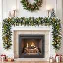 SHareconn 9FT Prelit Artificial Christmas Garland with Color Changing Lights and Timer by Batteries Operated for Mantle Stairs Fireplace Xmas Decoration, Indoor Outdoor, 9 FT, Snow