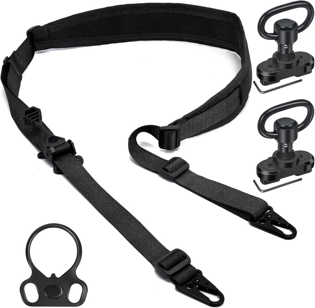 2 Point Rifle Sling, QD Swivel Quick Adjust Gun Sling with HK Hook, Soft Shoulder Pad Tactical Rifle Sling for Rifle Shotgun and Crossbow, Hunting and Outdoor Sports