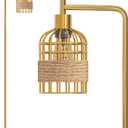 Oneach 66" Gold Floor Lamp for Living Room, Industrial Floor Lamp with LED Buld, Rattan Shade, Foot Switch, Minimalist Farmhouse Tall Standing Lamp for Bedroom, Office, Study Room
