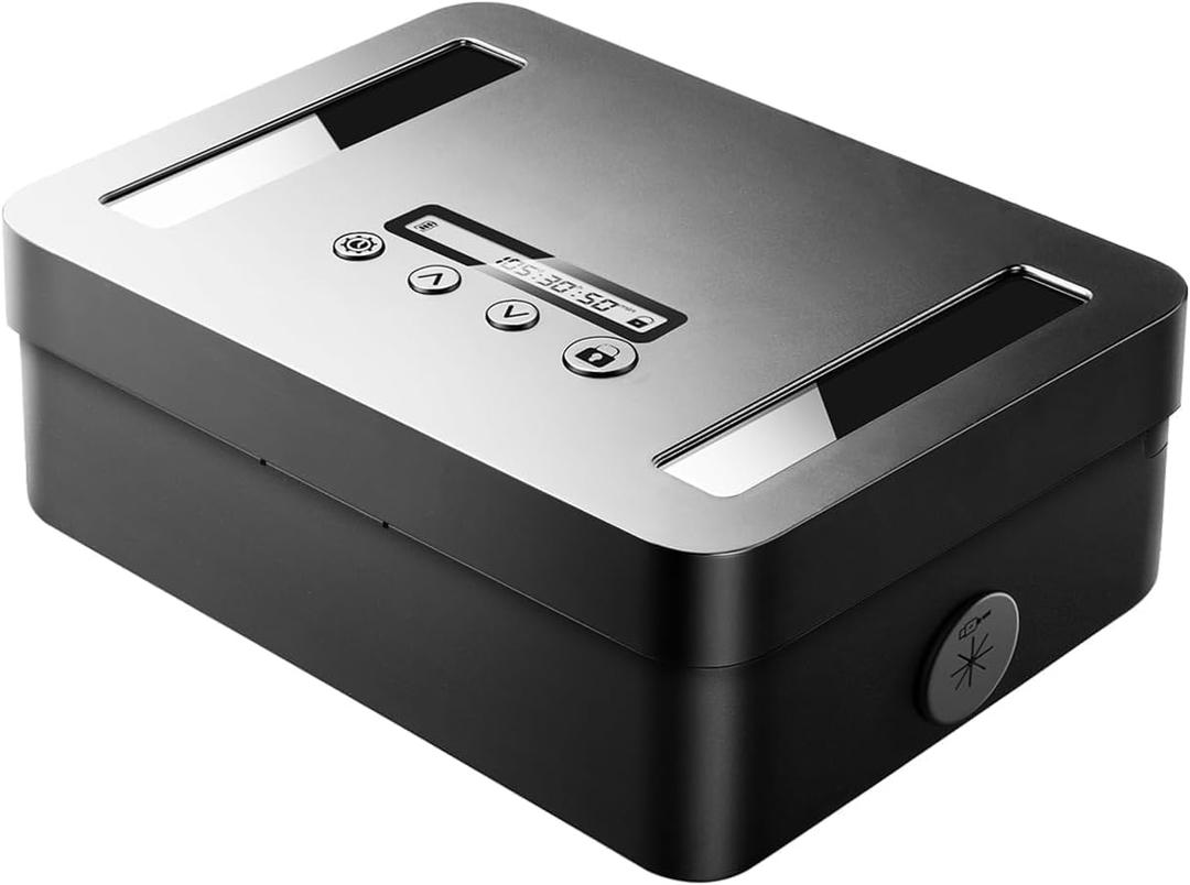 Vaydeer Metal Time Lock Box, Phone Lock Box with Timer, Timed Locking Safe, Self-Control Container with USB C Charge,Child Lock, Audio Prompt, Time Release Storage Locker for Phone/Medicine (Small)