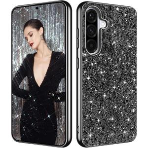 Galaxy A36 Glitter Case for Samsung Galaxy A36 5G Phone Case for Women Girls, Slim Ultra Thin Matte Back Shockproof Protective Cover for Samsung A36 5G, 6.7" Crystal Bling Case (Black)
