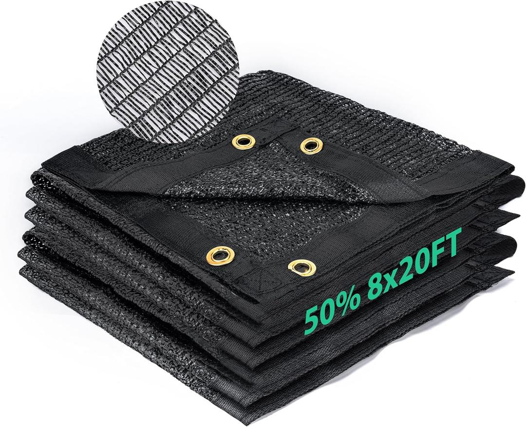 Kesfitt Garden 50% Shade Cloth, Resistant Sun Shade Net 8x20FT Mesh Tarp with HDPE Material and Reinforced Grommets Shade Trap for Greenhouse, Plant, Pergola, Backyard Patio Sunshade (8ftx20ft)