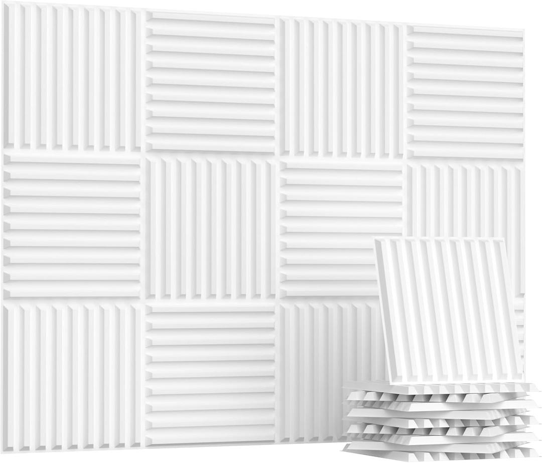 WADILE 10 Pack 3D Wall Panels Peel and Stick, 11.8"x11.8" Black PVC Decorative Wall Panels for Interior Wall Decor, Living Room, Bedroom, TV Background, Gaming Room, Home Wall Art, White