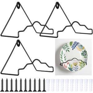 4 Pack Large Heavy Duty Plate Hanger 5.5" H x 7.87" W x 3.94" D Black Wall Mountable Tray Platter Hanger Easel Hanging Display Wall Rack Plate Stand Holder for Artwork Photo Books