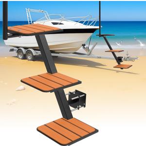 Boat Trailer Steps with Safety Handle - Heavy Duty Non-Slip Steps for Bass, Pontoon & Jon Boats - Easy Boarding, Adjustable & Secure Fit (with Safety Handle, Black, 3 Steps)