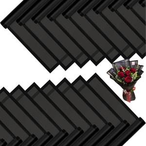 DEWJDFSC 20 Sheets Flower Wrapping Paper,Waterproof Floral Korean Bouquet Wrapping Paper, Florist Supplies, Suitable for Flowers Gift Packaging (Black) (001-Translucent Black)