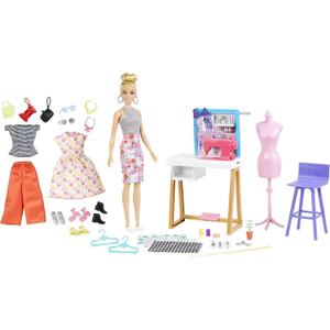 Barbie Fashion Designer Doll & 25+ Accessories, Studio Playset Includes Toy Furniture, Sewing Machine & Mannequin, Blonde Doll, Taille unique