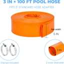 Pool Backwash Hose 3" x 100 FT - Heavy Duty Pool Pump PVC Hose for Sump Pump Discharge & Sand Filter Drainage, Water Transfer Flat Hose with Clamp (Orange)