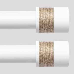 2 Pack White Curtain Rods for Windows 48 to 84 Inch, 1" Boho Decorative Drapery Rod with Twine Wrapped End Cap Finials, Adjustable Vintage Rustic Farmhouse Window Treatment Rods, Easy Install