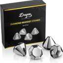 Dragon Glassware Reusable Stainless Steel Ice Cubes for Drinks - Set of 4 Diamond Shaped Whiskey Stones - Dishwasher Safe - Reusable Metal Ice Cube & Won't Dilute Your Beverage