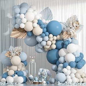 154pcs Dusty Blue Balloon Garland Arch Kit – 18/ 12/ 10/ 5 Inch Blue & White Sand Balloons for Weddings, Baby Showers, Birthdays, Anniversary Party Decorations