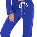Anjue Button Up Pajamas for Women Long Sleeve Shirt and Pajama Pants Lounge Setы (Cobalt Blue), L Size