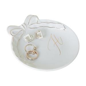COLLECTIVE HOME - Personalized Initial Ceramic Jewelry Tray with Bow, Christmas Gift Ideas for Women, Small Gift for Girlfriend Wife, Ring Holder, Earrings Dish, Birthday Gift for Her (H)