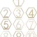 HEVSTIL 10pcs 1-10 Wooden Table Numbers, Wedding Table Numbers with Holder Base Wooden Table Numbers Hexagon Shape Table Numbers for Wedding Reception and Decoration