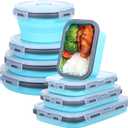 8 Pack Collapsible Food Storage Containers with Lid, Silicone Foldable Rectangle Round Food Prep Containers Bowl, Stacking Camper Lunch Box for Leftovers Meals, Microwave Dishwasher Safe
