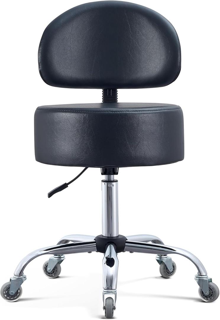 Ergonomic Drafting Stool with Backrest, 400LB Heavy Duty Hydraulic Stool, 19-25 Inch Adjustable Height Rolling Stool Chair with Lumbar Support for Standing Desk, Salon, Tattoo, Kitchen, Home Office, Round