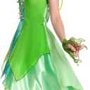 Adult Women Green Fairy Princess Dress with Wings & Ears, Elf Headpiece - Halloween Costume (Green, M)